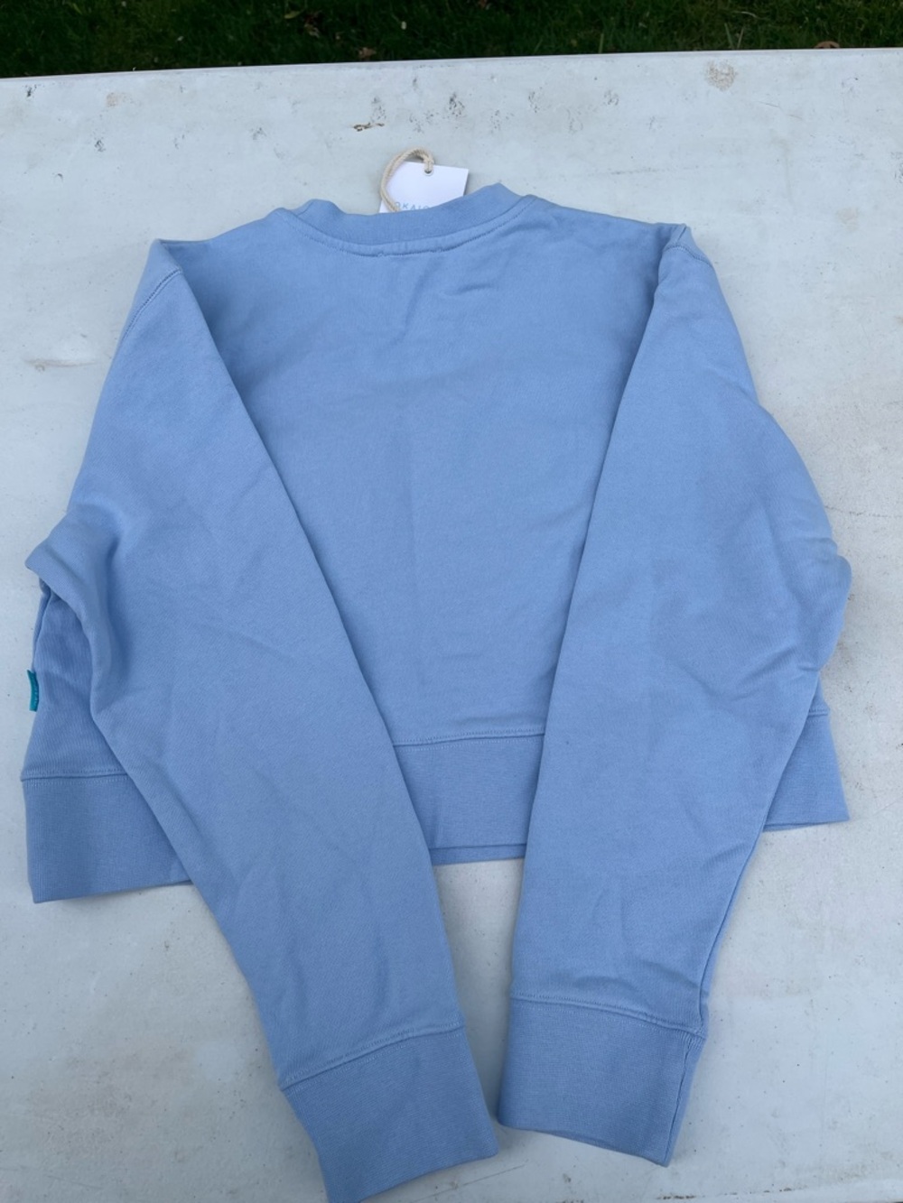 Light Blue Crewneck Sweater with Beige 'TURKS' Chenille Lettering - Picture 4 of 4